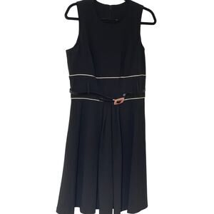 Badgley Mischka Black & White Sleeveless Belted Midi Dress SIZE 12 LINED ~READ